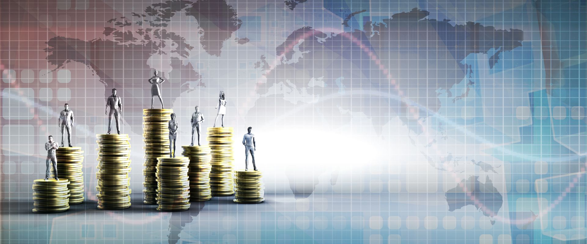 Croissance en bourse et immobilier illustrée par des piles de pièces